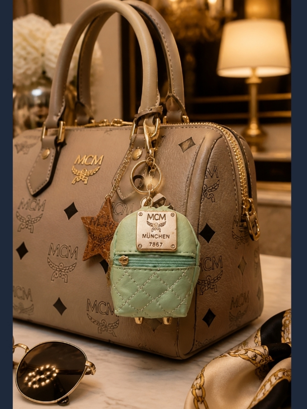 MCM Mint Green Quilted Mini Backpack Keychain Designer Bag Charm